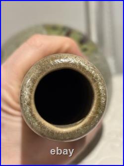 L Studio Pottery Vase Vintage MCM Fat Lava Metallic Glaze Brutalist Signed Art