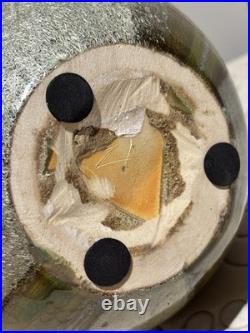 L Studio Pottery Vase Vintage MCM Fat Lava Metallic Glaze Brutalist Signed Art