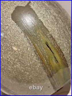 L Studio Pottery Vase Vintage MCM Fat Lava Metallic Glaze Brutalist Signed Art