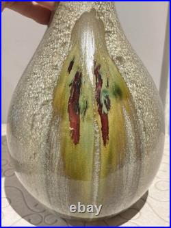 L Studio Pottery Vase Vintage MCM Fat Lava Metallic Glaze Brutalist Signed Art