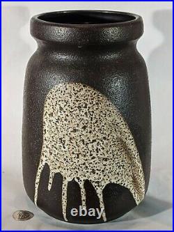Lapid Art Pottery Israel MCM Splat Lava Glaze 10.75 Vase RARE Large Signed