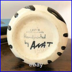 Lapid Israel Handpainted Splat Lava Pottery Zebra Vase Vtg MCM 140 Signed Anat