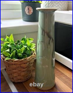 Large 10 Hand-Thrown Studio Art Pottery Vase Celadon Macro-Crystalline Signed