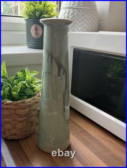 Large 10 Hand-Thrown Studio Art Pottery Vase Celadon Macro-Crystalline Signed