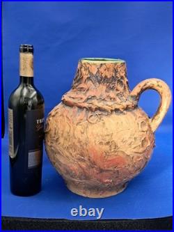 Large 33cm Vintage 1970s Brutalist Studio Pottery Jug (3kg) Volcanic Lava Glaze