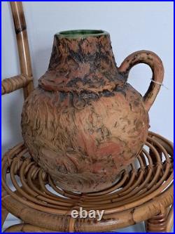 Large 33cm Vintage 1970s Brutalist Studio Pottery Jug (3kg) Volcanic Lava Glaze