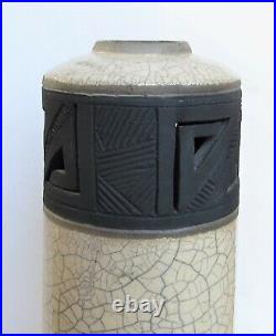 Large AKIKO KOISO Raku Crackle Incised Vase 15 American Studio Pottery Signed