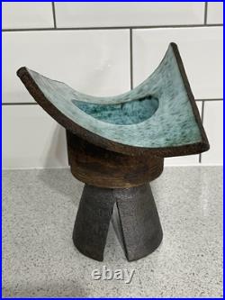 Large Abstract Clive Brooker Studio Pottery Grainy Brown & Turquoise Glazed Vase Large Abstract Clive Brooker Studio Pottery Grainy Brown & Turquoise Glazed Vase