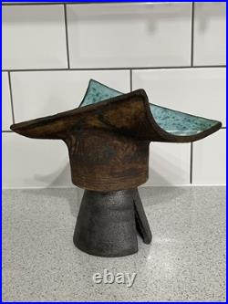 Large Abstract Clive Brooker Studio Pottery Grainy Brown & Turquoise Glazed Vase Large Abstract Clive Brooker Studio Pottery Grainy Brown & Turquoise Glazed Vase