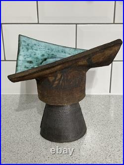 Large Abstract Clive Brooker Studio Pottery Grainy Brown & Turquoise Glazed Vase Large Abstract Clive Brooker Studio Pottery Grainy Brown & Turquoise Glazed Vase