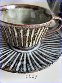 Large Abuja Pottery Teapot, Cup & Saucer By Abu Karo