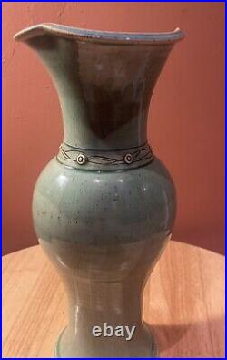 Large Celadon Hand Crafted Studio Vase 36cm