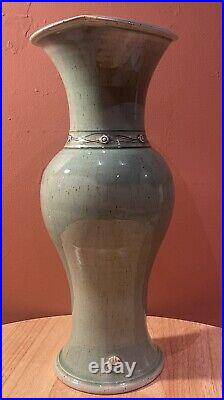 Large Celadon Hand Crafted Studio Vase 36cm