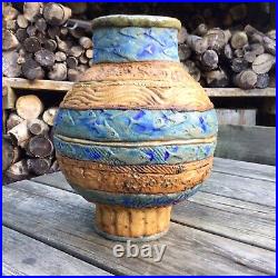 Large Contemporary Studio Pottery Coil Built Fish Ocean Design Vase Makers Mark