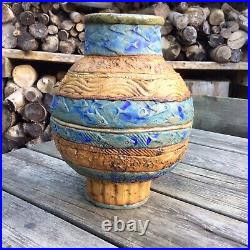 Large Contemporary Studio Pottery Coil Built Fish Ocean Design Vase Makers Mark