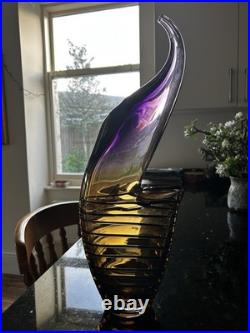 Large Czech 1960-70s Sommerso Glass Vase 50cm Amethyst Amber Hospodka Style MCM