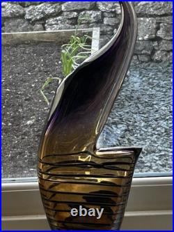 Large Czech 1960-70s Sommerso Glass Vase 50cm Amethyst Amber Hospodka Style MCM