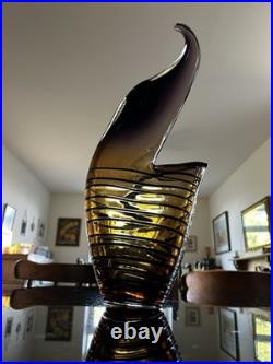 Large Czech 1960-70s Sommerso Glass Vase 50cm Amethyst Amber Hospodka Style MCM