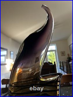 Large Czech 1960-70s Sommerso Glass Vase 50cm Amethyst Amber Hospodka Style MCM