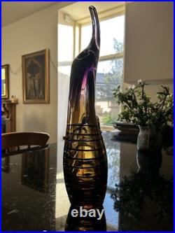 Large Czech 1960-70s Sommerso Glass Vase 50cm Amethyst Amber Hospodka Style MCM