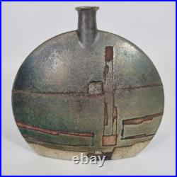 Large Emili Biarnes Studio Pottery Flat Vase Lustre Glaze 20cm Wide