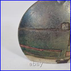 Large Emili Biarnes Studio Pottery Flat Vase Lustre Glaze 20cm Wide