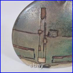 Large Emili Biarnes Studio Pottery Flat Vase Lustre Glaze 20cm Wide