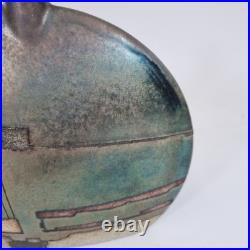 Large Emili Biarnes Studio Pottery Flat Vase Lustre Glaze 20cm Wide