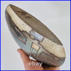 Large Emili Biarnes Studio Pottery Flat Vase Lustre Glaze 20cm Wide
