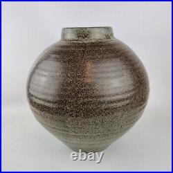 Large Made In Cley Studio Pottery Bulbous Vase Speckled Glaze 32cm High