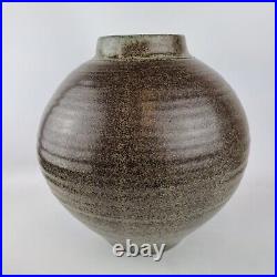 Large Made In Cley Studio Pottery Bulbous Vase Speckled Glaze 32cm High
