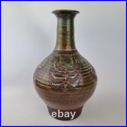 Large Michael Skipworth Studio Pottery Vase Green & Brown Glaze 33cm High