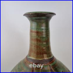 Large Michael Skipworth Studio Pottery Vase Green & Brown Glaze 33cm High