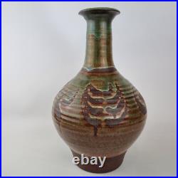 Large Michael Skipworth Studio Pottery Vase Green & Brown Glaze 33cm High