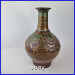 Large Michael Skipworth Studio Pottery Vase Green & Brown Glaze 33cm High