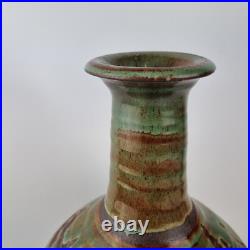 Large Michael Skipworth Studio Pottery Vase Green & Brown Glaze 33cm High