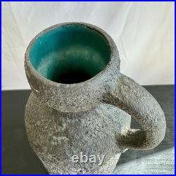 Large Mid Century Studio Pottery Brutalist Jug Vase Lava Glaze Ceramic 32cm