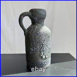 Large Mid Century Studio Pottery Brutalist Jug Vase Lava Glaze Ceramic 32cm