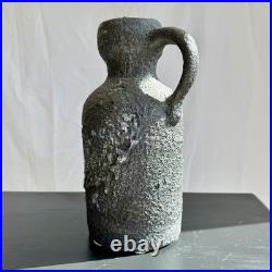 Large Mid Century Studio Pottery Brutalist Jug Vase Lava Glaze Ceramic 32cm