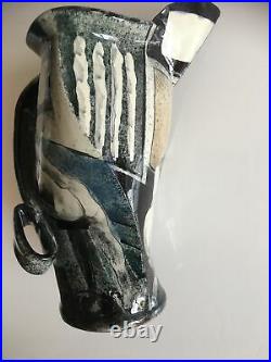 Large Rare Paul Jackson Signed Studio Art Pottery Water Jug/Vase 25 Cm Cornwall