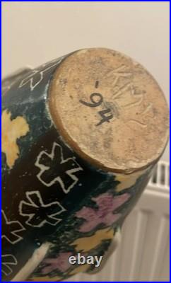 Large Signed Studio Pottery Floral Art Vase Hand Decorated 24cm