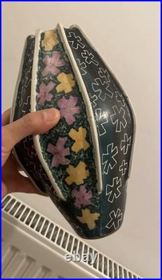 Large Signed Studio Pottery Floral Art Vase Hand Decorated 24cm