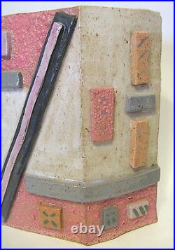 Large Studio Art Abstract Vase Hand Built Ceramic Geometric Shapes 13 to 14 Inch