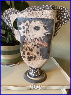 Large Studio Art Pottery Decorative Dalmatian Vase By John Mullin Large Studio Art Pottery Decorative Dalmatian Vase By John Mullin