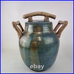 Large Studio Pottery Blue Lustre Jar And Cover 33cm High Indistinctly Signed Large Studio Pottery Blue Lustre Jar And Cover 33cm High Indistinctly Signed