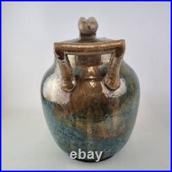 Large Studio Pottery Blue Lustre Jar And Cover 33cm High Indistinctly Signed
