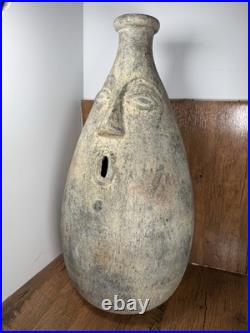 Large Studio Pottery Sculpture Floor Vase Face with Open Mouth