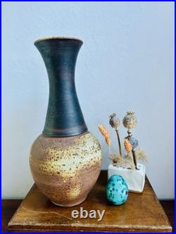 Large Studio Pottery Stoneware Vase. Chris Bramble. Speckled Textured Glaze. Stamp