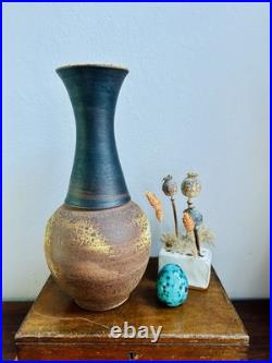 Large Studio Pottery Stoneware Vase. Chris Bramble. Speckled Textured Glaze. Stamp