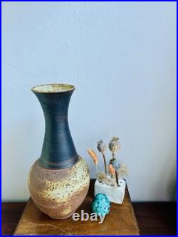 Large Studio Pottery Stoneware Vase. Chris Bramble. Speckled Textured Glaze. Stamp